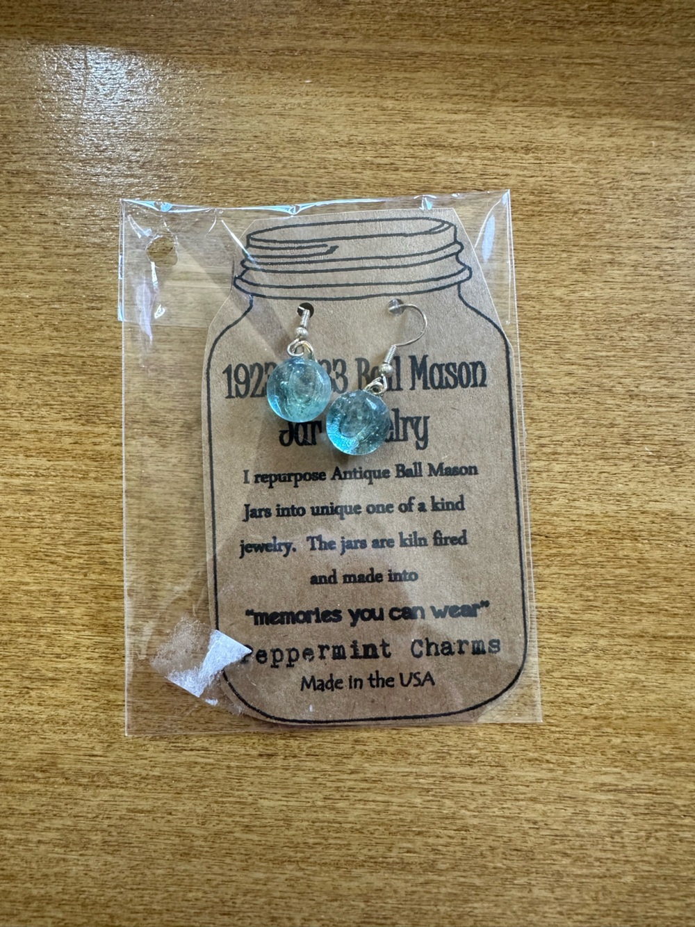 Peppermint Charms Aqua Glass Ball Mason Earrings